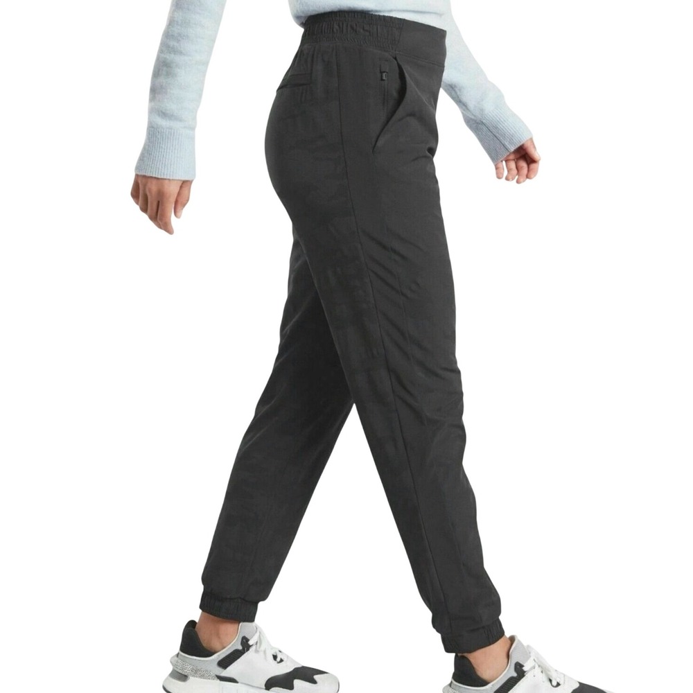Athleta Brooklyn Textured Lined Jogger Black Camo Size 8 Travel Pants - Picture 3 of 10